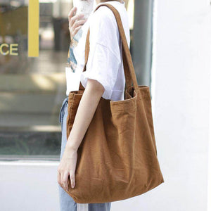 Korean version simple large-capacity canvas bag lightweight solid color single shoulder female bag casual retro shopping bag handbag SR111-1