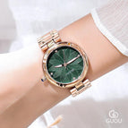 Luxury GUOU 6006 Rose Gold Women Watch Lady Fashion Crystal Bracelet Quartz Flower Dial Stainless Steel Watch