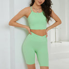 New Slim Back Sports Bra with Raised Hip Women's Summer Fitness Yoga Suit Sports Shorts Set WXM285+WFK037