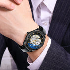 CHENXI new automatic mechanical watch men's waterproof simple business mechanical watch breathable leather strap watch CX-8803 leather