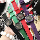 TT new women's trend personality fashion black square big red leather strap ladies watch 77005