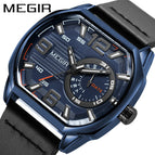 New megir men's watch innovative square sports watch waterproof luminous leather men's watch 2201