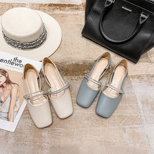 2022 new summer fresh low-heeled toe sandals women's hollow flat-bottomed square-toe single shoes women 168-12