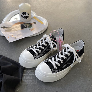 Canvas shoes women's thick-soled increase korean big-toed shoes 2021 new retro student white shoes 508