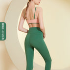 Popular Color Matching Fitness Suit Women's Fashion Sports Thin Shoulder Strap Beauty Back Bra High Waist Belly Contracting Yoga Clothes TZ23-823