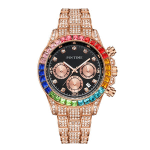 Pintime Crystals Watch Full Diamond Rhinestone men and women Calendar Three-Eye Multi-Function Watch Diamond PT2742