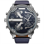 Oulm European and American men's quartz watch dual time zone large dial belt casual men's watch 3548