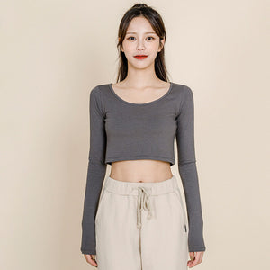 2021 Yoga suit Autumn long sleeve top women's short thin fitness suit training suit sportswear T-shirt QD57