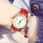 High Quality GUOU 8055 Classic Rose Gold Leather Gift Quartz Analog Bracelet Wristwatches Watch for Women Girl Female