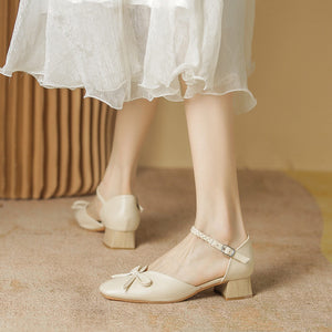 Sandals women's 2022 summer new hollow sandals female fairy style thick heel bow sandals female 17820-3
