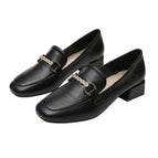 British leather shoes women's thick heel 2022 autumn new black single shoes mid-heel large size women's shoes 189-4