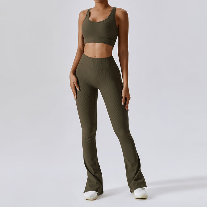 New Leisure Sports Yoga women Suit Thread Wide Leg Micro Horn Pilates Back Fitness running yoga Suit Set TZ8056-6 TZ8056-7