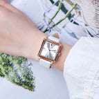 GUOU Women's Watch Leather Square Personality Fashion Fashion Versatile Simple Wind Quartz Watch Waterproof Women's Watches 8096