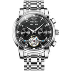 OLEVS Men's Skeleton Automatic Mechanical Watch Date Display Stainless Steel Business Wristwatch for Men Clock reloj hombre