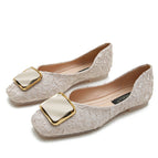 Shoes women 2022 new spring and autumn silk soft leather square head single shoes women's shallow mouth pregnant women's flat bottom size scoop shoes 555-14