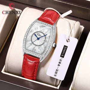 CHENXI new watch ladies calendar quartz watch barrel type diamond leather ladies watch CX-319 silver case
