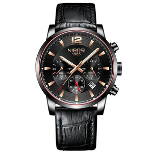 NIBOSI 2329 Watch Quartz Watches Men Luxury Brand Golden Clock Male Casual Business Leather Waterproof Watch Leath belt