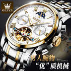 OLEVS Automatic Mechanical Men Watches Stainless Steel Waterproof Date Week Green Fashio Classic Wrist Watches