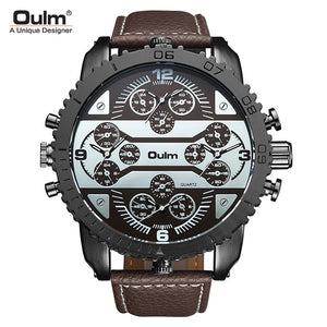 Oulm Cool Men's Watch Quartz Watch New Four Time Zone Casual Fashion Multi-Time Zone Large Dial Men's Watch HP3233