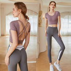 Yoga sports suit women's hip lifting pants slim and sexy gym casual sweat-absorbent quick-drying Top sports two piece suit 927+K303