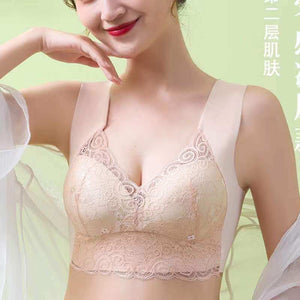 PLUS size Bra gathering beautiful back no steel ring lace wrap bra vest underwear one cup seamless sleep bra vest