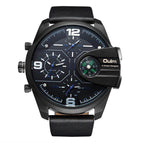 Oulm Ouli Men's Watch Large Dial Multi Time Zone Casual Leather Watch Compass 3790