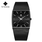 WWOOR Men's business causal watch Thin Square Dial Luminous waterproof Quartz 8831 watch