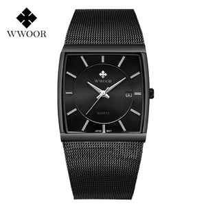 WWOOR Men's business causal watch Thin Square Dial Luminous waterproof Quartz 8831 watch