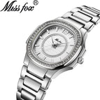 Missfox 2549 popular diamond inlaid leisure fashion women's watch gold waterproof quartz watch women's Casual watch