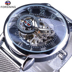 Forsining Watch Men's Fashion Casual Mesh Belt Hollow Gold Manual Mechanical men business Watch SLZe92