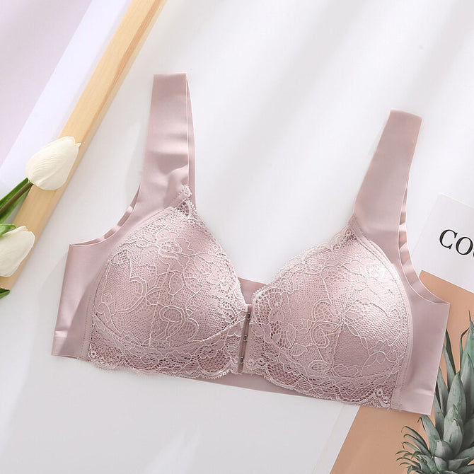 Large size underwear no steel ring bra front buckle seamless vest lace beautiful back large size underwear nursing bra W118