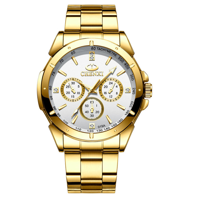 CHENXI Gold Couple Watch 019a Hot Selling Product Three Eyes Men and women Business quartz Watch XZ-019A full gold