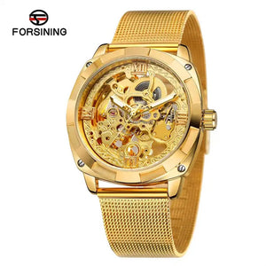 Forsining Men's Fashion Casual Hollow Waterproof Mesh Belt Carved Automatic Mechanical men casual Watch SLZe256