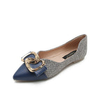 Single shoe women 2022 spring new pedal pointed metal buckle shoes women leisure flat sole single office lady casual shoes 222-7