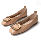 New autumn shoes women's metal buckle shallow mouth square head pedal shoes soft bottom large size flat bottom casual shoes n1-60
