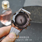 GUOU 8107 Durable Small Fashionable Handsome Big Dial Rhinestone Grey Strap Women's Watch
