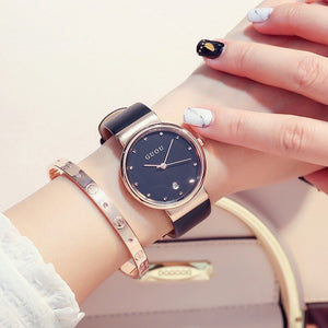 Guou 6001 Hong Kong girls quartz watch fashion temperament Rhinestone watch with calendar students versatile belt Watch Gift