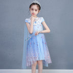 3-8 years Anna Elsa Dress Fancy Birthday Cosplay Costume New short sleeve 2 Princess Dress Girls' Korean lace dress activity cloak Aisha skirt