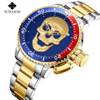 WWOOR Steel Belt Skull Watch Quartz round Dial Fashion Trending Waterproof Men's Watch 8835-2