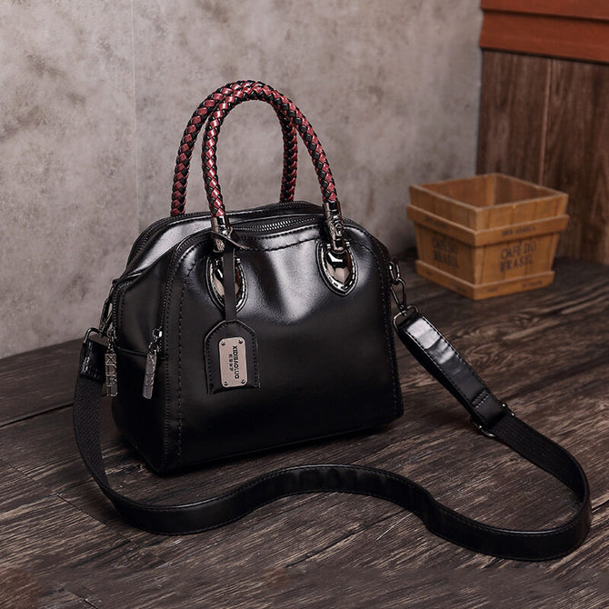 2021 new women's bag oil wax leather hit color portable single-shoulder messenger retro fashion hinged children's bag 231