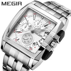 MEGIR steel strap men's watch sports outdoor fashion men's Square waterproof quartz men's causal Watch 2018