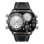 Oulm Dual Time Zone Fashion Men's Watch Quartz New Compass Leather Large Dial Men's Watch HP9865
