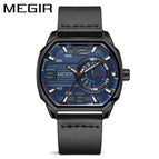 New megir men's watch innovative square sports watch waterproof luminous leather men's watch 2201