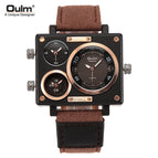 Oulm large dial casual men's watch domineering multi-time zone square quartz men's watch military watch HP3595