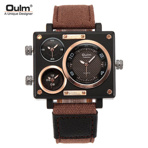Oulm large dial casual men's watch domineering multi-time zone square quartz men's watch military watch HP3595