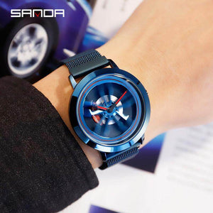 SANDA Rotate dial Men's Watches Top Brand Luxury Rose Gold Mesh Watch Men Fashion Business Wrist watches P1009