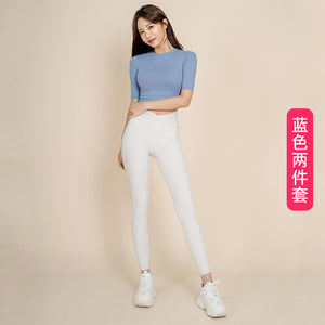 Yoga suit women's chest pad top tight-fitting high waist pants running sports fitness suit women's sports set QD20+QD35