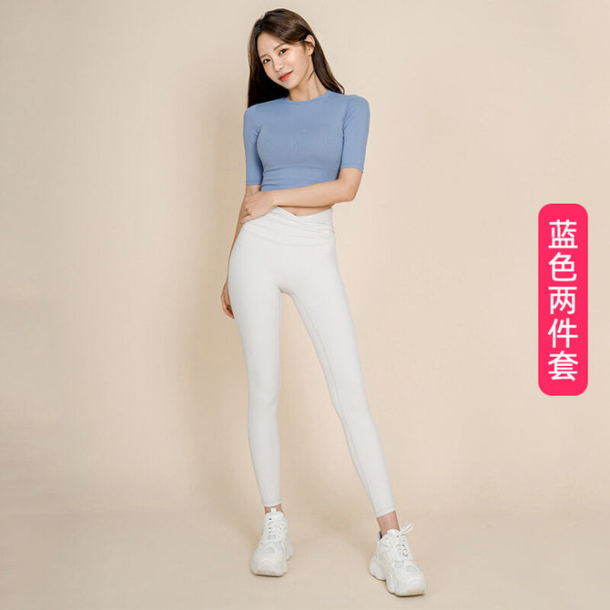 Yoga suit women's chest pad top tight-fitting high waist pants running sports fitness suit women's sports set QD20+QD35