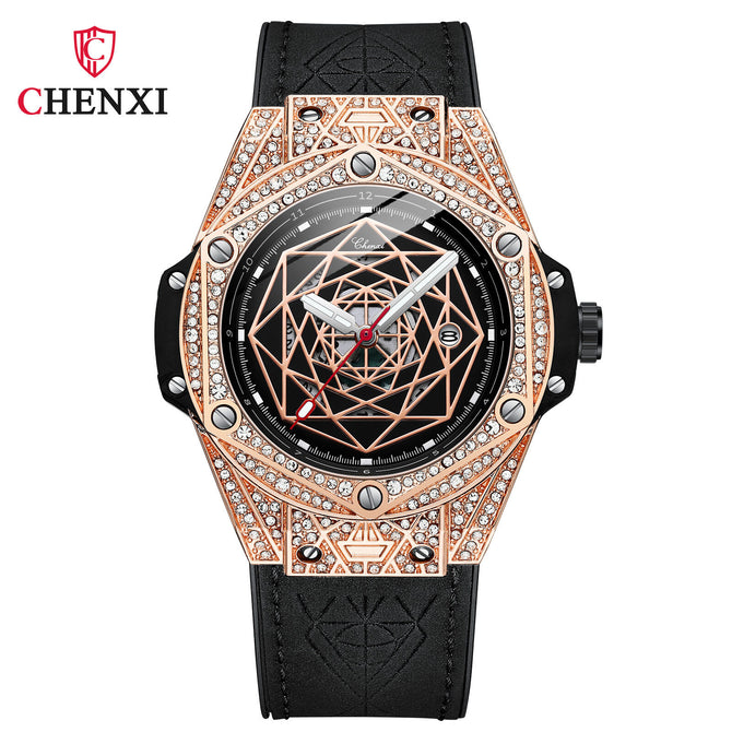 CHENXI men's fashion diamond watch men's trendy cool quartz calendar waterproof luminous watch CX-8250