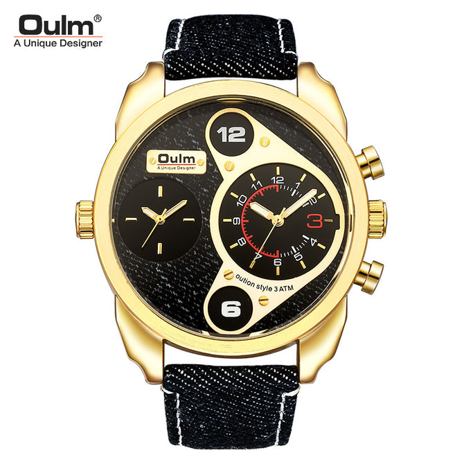 Oulm casual cowboy men's watch double time zone large dial men's quart ...